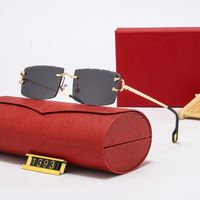 2022 red fashion sport sunglasses for men unisex buffalo horn glasses mens women rimless sun eyeglasses silver gold metal frame eyewear lunettes