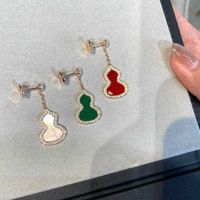 New Designers Natural stone red agate gourd Earrings green jade earrings Earrings 925 silver plated 18k rose gold inlaid diamond