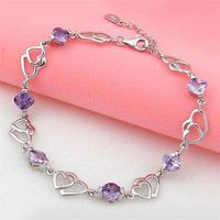 Браслет элегантная любовь для женщин фиолетовый аметист двойной полый сердец к романтическим украшениям подарки браслет