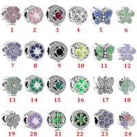 Genuine 925 Sterling Silver Fit Pandora Bracelet Charms Green Four-leaf Clover Butterfly Cross Bead Love Heart Blue Crysta Charm For DIY Beads Charms