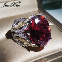 Luxe grote rode steen ovale ringen voor vrouwen wit goud vintage grote kristal zirkoon trouwbanden verlovingsring sieraden CZ1