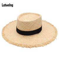Оптовая ремень Raffia соломенная летняя солнцезащитная шляпа для женщин леди складная мода ручной работы шириной шириной Brim Panama пляжная шапка 220301