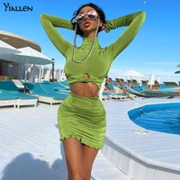 Рабочие платья Yiallen Fashion Elegant Осень леди двух частей юбка набор сплошной тонкой стрит-стритюна пляжный отдых