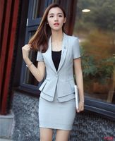 Mode Frauen Business-Anzüge mit Rock und Jacke Sets Damenarbeit Tragen Grau Blazer Sommer Büro Uniform Designs1