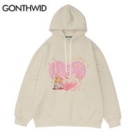 Hip Hop Hoodies Sweatshirts Streetwear Heart Bear Print Fleece Hooded Mens Harajuku Cotton Loose Winter Pullover Khaki Man 220120