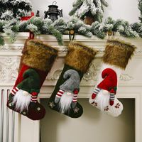 Christmas Decorations Creative Stockings, Classic Faux Fur Cuff Hanging Stockings 3D Swedish Gnome Character For Home Décor Gift Holders