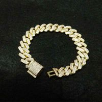14mm Diamant Miami Prong Cuban Link Kette Armbänder 14k Weißgold Eiskuite Zirkonia Schmuck 7 Zoll 8inch Kubanisches Armband