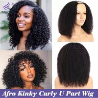 Современное шоу Бразильское AFRO Kinky Curely U Part Wig Remy Человеческие волосы Формиры Человеческие Парики Для Черных Женщин 150% Глиняные 10-28 дюймов