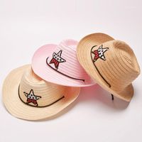 Cappello da cowboy per bambini all'aperto Cappello di paglia estate per ragazzi ragazze per bambini Star Patch Cappello Sole Cute Bambini Beach Cap1