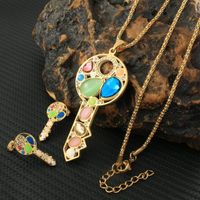 Earrings & Necklace Gold Color Long Sweater Chain Key Style Fashion Stainless Steel Jewelry Sets For Women Pendant And SDNZCICE