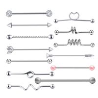 14g aço cirúrgico barbell industrial brincos cartilagem corpo perfurando jóias industrial piercing bar set para homens e mulheres