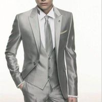 Argent Grey Satin Mariage Hommes costume 2020 maigre maigre élégant mâle blazer Partie personnalisée Tuxedo 3 pièces Vestidos Mens costumes1