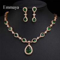 Emmaya Arrival Rose Gold Green Waterdrop Appearance Zirconia Charming Costume Accessories Earrings And Necklace Jewelry Sets 220119
