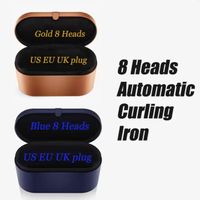 Yeni Mavi / Altın 8 Kafaları Çok Fonksiyonlu Saç Şekillendirici Cihazı Saç Kurutma Makinesi Otomatik Curling Demir Hediye Kutusu Kaba ve normal ütüler