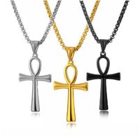 Classic Ankh Cross Colgantes de acero inoxidable Oro Negro Clave egipcio de la vida Collar colgante para hombres Mujeres Hip Hop Jewelry