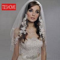 Romantische Hochzeitszubehör Schleier Applique Spitzen handgefertigt Vintage zwei Schicht Brautschleiungen weiße Elfenbein