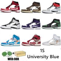 المصمم Jumpman Mens 1S لكرة السلة أحذية عالية OG 1 UNC University Blue Royal Red Green Shoe Bred Chicago Trainers Men Women Sports Sneakers with Box Tag 36-46