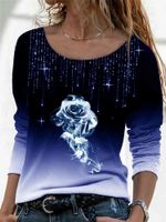 2021 Tie Dye Gradient O-neck Women Rose Print Casual Tunic Female Long Sleeve Sexy T-shirt Loose Plus Size Street Clothing
