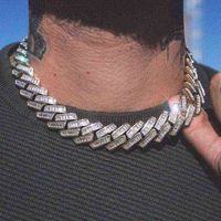 Pingente colares de alta qualidade gelada fora gelo hip hop homens menino jóias Novo pesado robusto retângulo cz 19mm cubano cadeia colar 220210