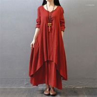 Wholesale Fashion Women Autumn Cotton Linen Boho Solid Long ...