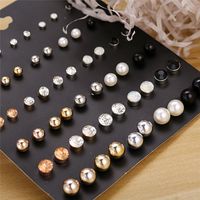 Creative fashion large and small pearls, zircons, diamonds, crystal earrings, black, gold, white, round balls, unisex suit, 30 pairs, wholes