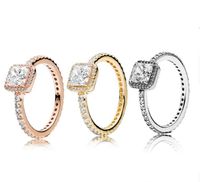 Real 925 sterling argento cz anello diamante con logo scatola originale fit pandora stile 18k oro anello di nozze anello di fidanzamento gioielli per le donne
