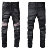 Высочайшее качество мужчины тощие джинсы джинсы с разорванными отверстиями Джинсы мотоцикл Biker Patch Splice мода хип-хоп известные печатные джинсовые штаны