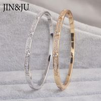 Jinju Gold Color Charm Braceletsbangles for Women Birthday Gift Copper Cumbic Zirconia Cuff Braclet Femme Dubai Fashion Jewelry 220218