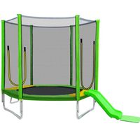 安全エンクロージャーの子供のための7フィートのトランポリンネットスライドと梯子の簡単なアセンブリの丸い屋外レクリエーショントランポリン米国ストックA01 A03