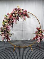 Festa decoração casamento artificial flor ferro arco estande floral metal grade estante fundo de seda de seda flores