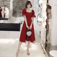 Luxury Casual Dresses Evening Female 2022 Style Banquet Dignified Wedding Wine Red Small Medium and Long Toast Dresses the Bride Is Thin