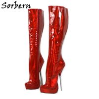 Sorbern Multi Color Holo-Knie-hohe Stiefel 21 cm High Heel Ballett-Fersen-Plattform-spezielle Zehen benutzerdefinierte breite slimische Fit-Kalb-Beine