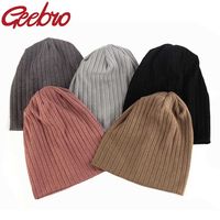 Geebro Women Soft Decorative pattern stripes cotton hats Spring Autumn Slouchy ladies Girls Ribbed Skullies Beanies Gorros 220118