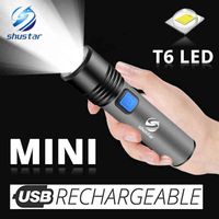 Linterna LED recargable USB con LED T6 LED incorporado 1200 mAh Batería de litio impermeable Luz de campamento con antorcha Zoomable J220713