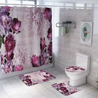 Bathroom Carpet Rug Mat and Shower Curtain Set Toilet Mats Home Decor Floor Foot 220117