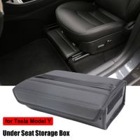 För Tesla Modell Y Under Säteslagring Box Folding Leather Organizer Case Car Modification Interior Auto Tillbehör med Cover Portable Sundries Bag