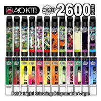 Authentic aokit lux descartável pod kit kit de luz edição 2600 puffs 1350mAh bateria 8.5ml pré-pago RGB luz de vape vape original43