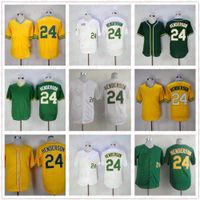 Retro 1981 1990 Vintage Baseball 24 Rickey Henderson Jersey Cooperstown Flexbase Cool Base Embroidery And Sewing Team Green White Grey Yellow Excellent Quality