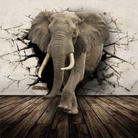 Fonds d'écran Taille personnalisée Taille 3D Mur cassé Éléphant Rhinocéros Po Papier Mural pour enfants Chambre à coucher Salon Décor Fond d'écran non tissé
