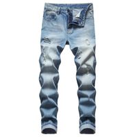 Jeans masculinos retos esbeltos rasgados de jeans de jeans da rua casual