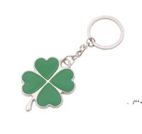 200pcs Party Favor Green Leaf Keychain Creative Beautiful Four Leaves Clover Metal Lucky Keyring Cute Portable Small Key Holder EWB13594