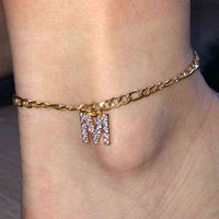 Nxy Anklet Stainless Steel Anklet, Women's Small Letters A-z, Cuban Link Bracelet, Golden Alphabet, Bohemian Jewelry, Jewelry 0215
