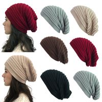 Women Autumn Winter Outdoor Solid Splice Hats Crochet Knit H...