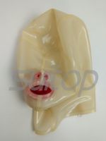 Parti Maskeleri Suitop Ekli Ağızlık ve Burun Tüpü Şeffaf Yetişkinlerin Lateks Hood BDSM 0.4mm Kalınlık Doğal Malzemelerden Yapılmış