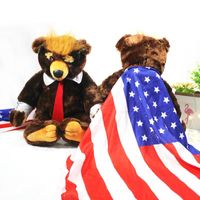 60cm Donald Trump Bear Bear Pelúcia Brinquedos Legal EUA Presidente Urso com bandeira Bonito Animal Bear Dolls Trump Plush Stuffed Brinquedo Crianças Presentes 0224