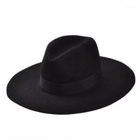 الكلاسيكية 100٪ الصوف فيدورا قبعة كبيرة بريم الشريط القبعات للنساء الرجال المرن الأعلى hat1