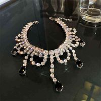 Pendant Necklaces Black Water Drop Crystal Choker for Women Long Tassel Rhinestones Statement Jewelry 220122