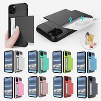 Newest Dual Layer Armor Phone Cases with Slide Card Cases for iPhone 12 11 Pro XS XR Pro MAX 7 8 PLUS TPU+PC Pocket phone Case for263c