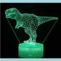 Luces de noche Iluminación para interiores Dinosaurio 3D LED Lámpara de ilusión óptica para amantes Jurásico Tema Decoración de fiesta Venta al por mayor Drop Entrega 2021