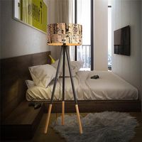 Varumärke Creative Warm Personality Round Wood Vertikal stativlampa med ljuskälla US-kontakt Moderna design golvlampor